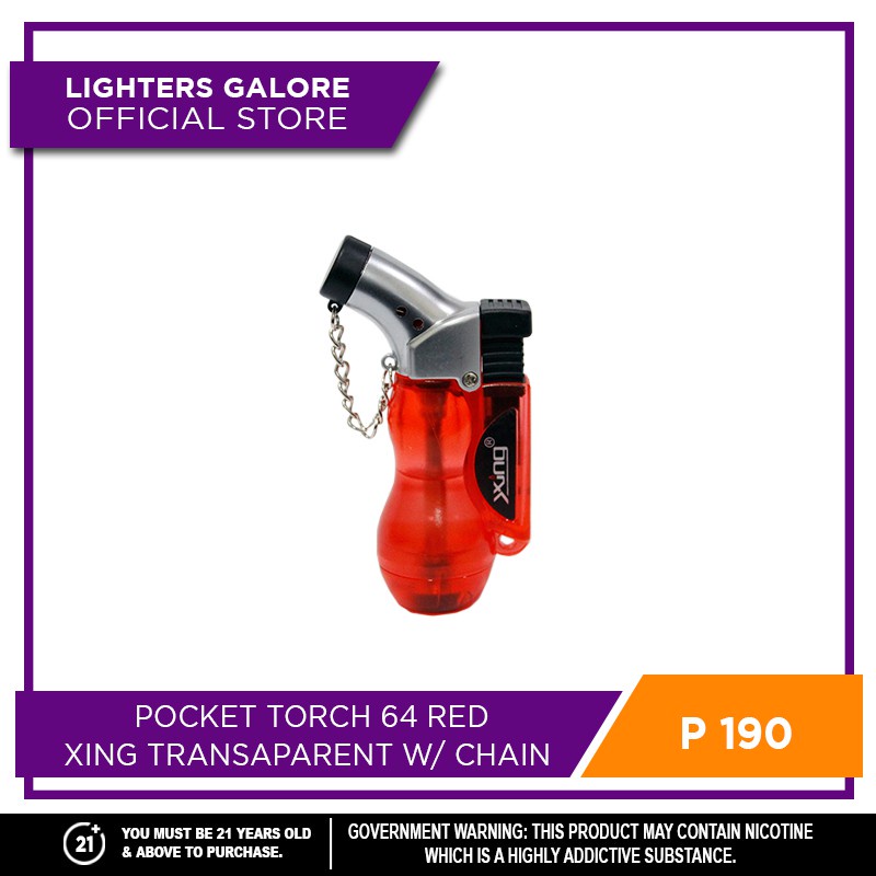 Lighters Galore POCKET TORCH 64 XING TRANSPARENT RED W/ CHAIN CAP by