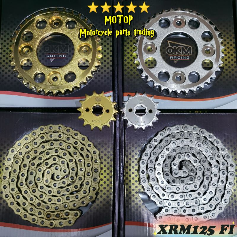 OKM RACING CHAIN & SPROCKET SET (XRM125 Fi) AVAILABLE CHROME & GOLD