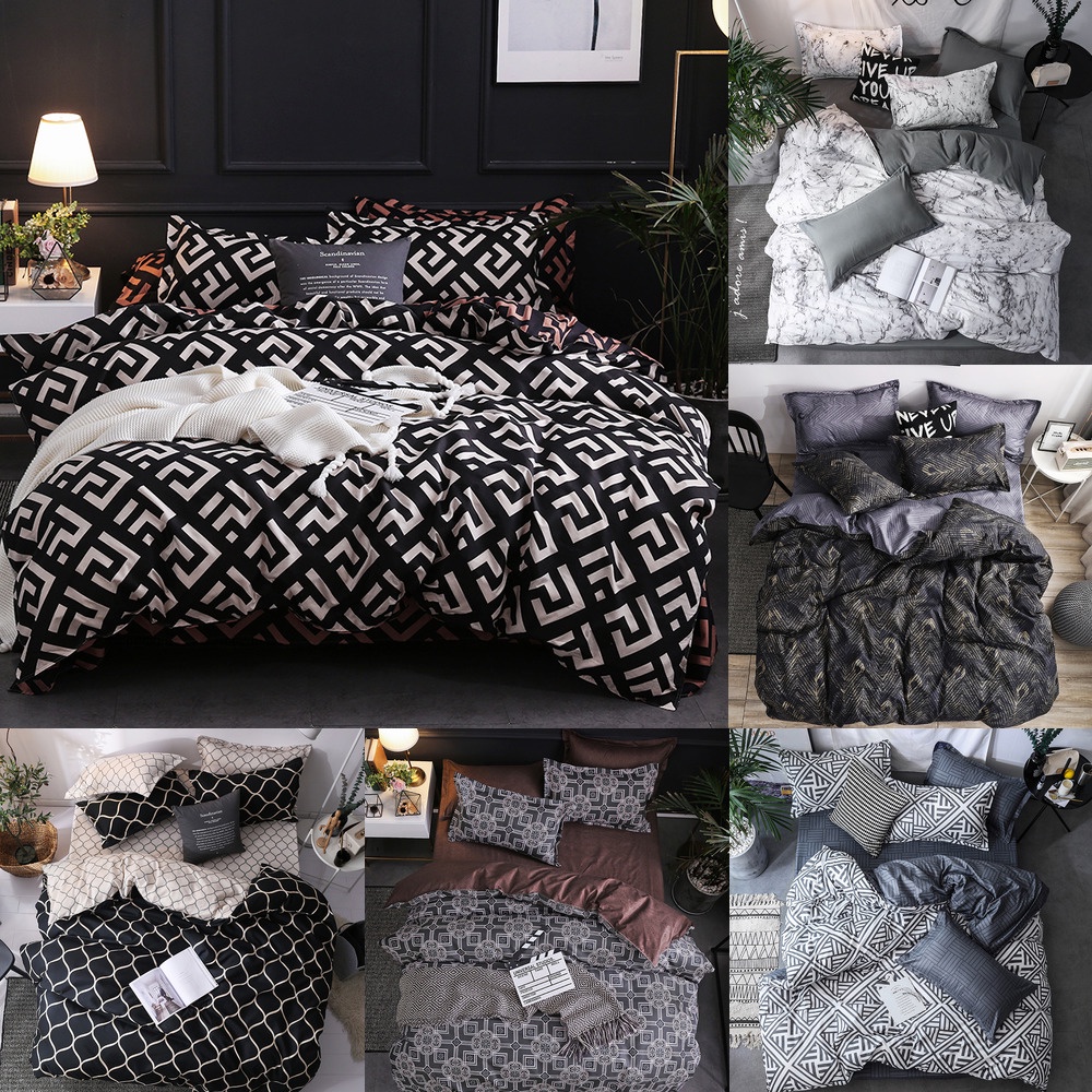 Nordic Luxury Plaid Black Bedding Set Modern Queen King Single Full