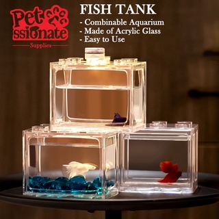 Mini Aquarium Block Tank Betta Guppy Fish Tank Building Block Siamese Fighting Fish