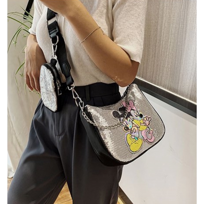 2 In 1 Mickey Mouse Mice Sequin Wallet Purse Women Beg Silang Crossbody ...