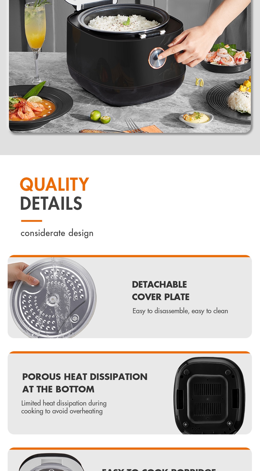 Gaabor Rice Cooker, 6L Big Capacity Touch Control 24h Preset Timer