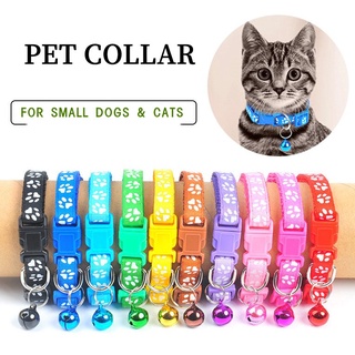 Pet City Puppy Cat Foot Print Adjustable Collar W/Bell Paw Print Nylon Collar 1.0cm