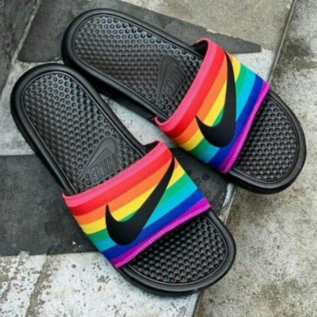rainbow nike slides