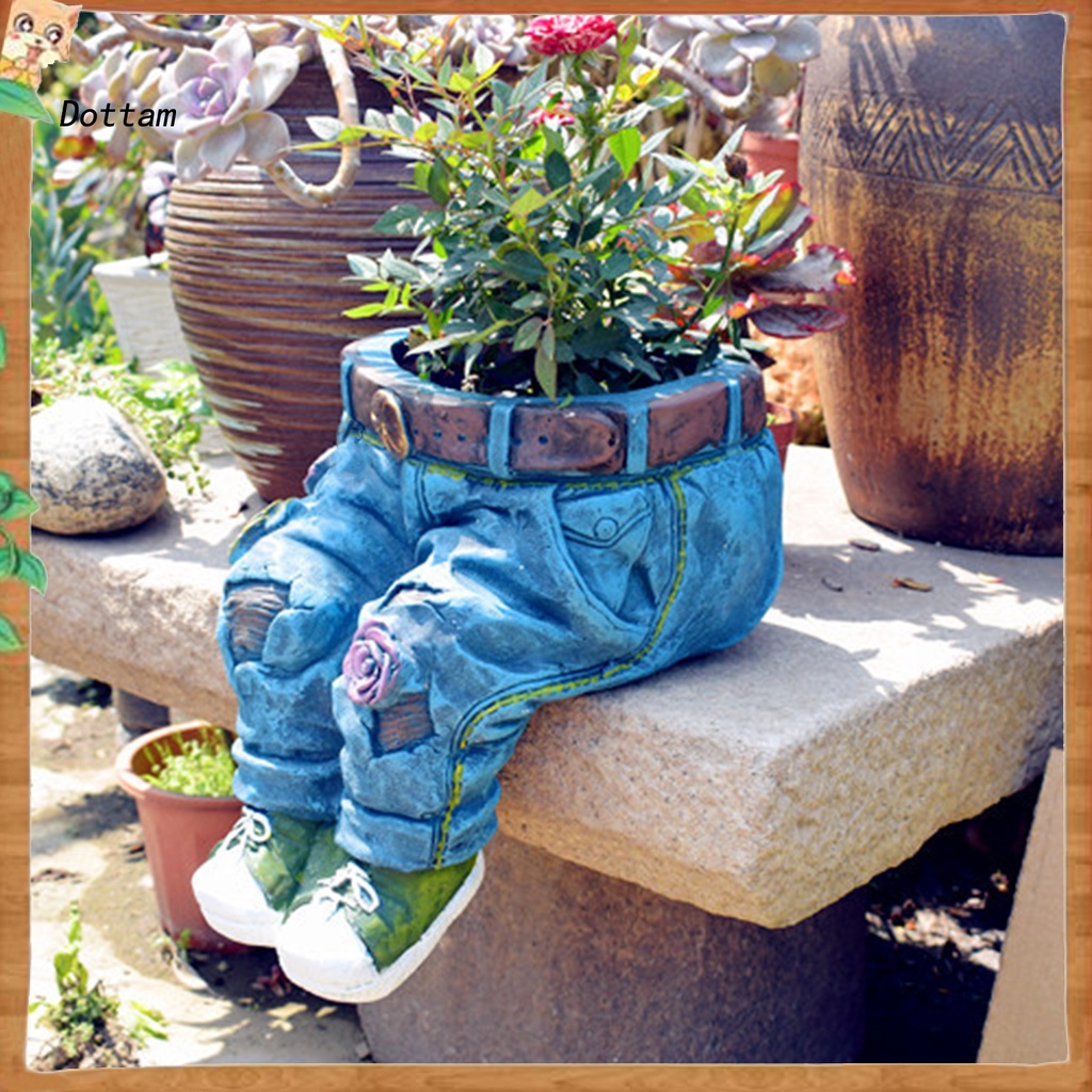 [Dt] Resin Plant Container Jeans Shape Resin DIY Flower Pot Drainage ...