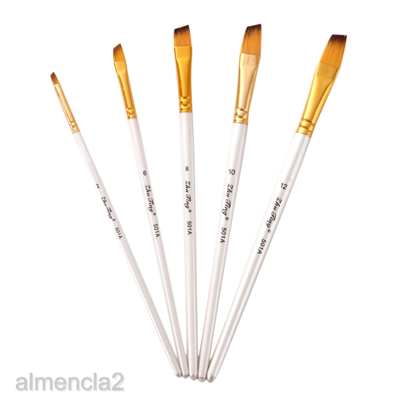 5 Size Angled Flat Tipped Brushes Art Angular Paintbrush Set for