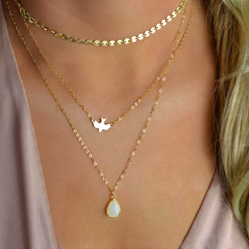 Women's Moon Star Pendant Choker Necklace Gold/Silver Long Chain Jewelry Simple
