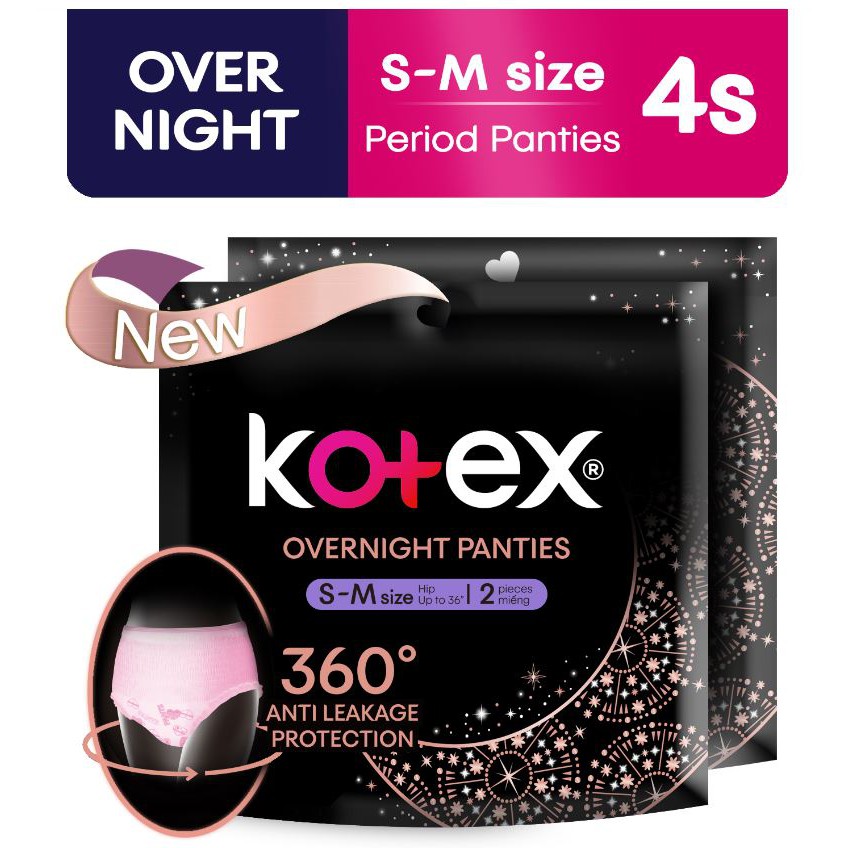 Kotex Overnight Menstrual Panties S-M - 2 Pads x 2 Packs (4 Pads ...