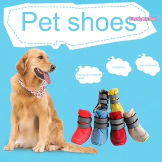 LS 4Pcs Pet Shoes Solid Color Anti-slip Breathable Dog Mesh Boots for Summer
