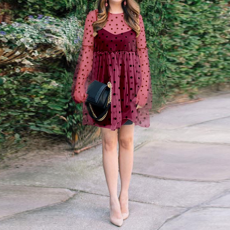 polka dot dress with leather jacket