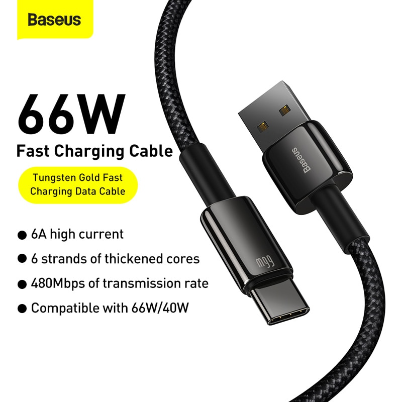 Baseus CATWJ-B01 1m USB to USB-C / Type-C Fast Charging Data Cable 66W Black 5