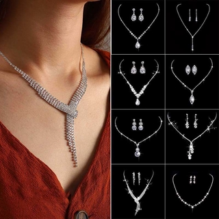 Shiny Crystal Flower Women Necklace Earring Jewelry Set