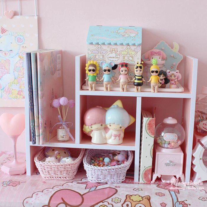 Pink Pink Girl Heart Telescopic Bookshelf Student Dormitory