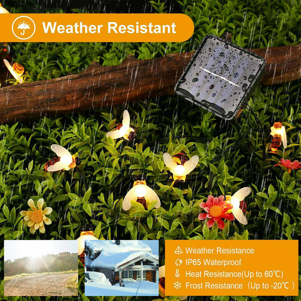 【Ready Stock/COD】Honey Bee LED String Fairy Light Outdoor Garden Fence Patio Christmas Lights