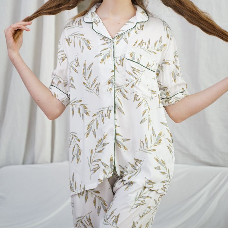 Goodnites - rayon White Palm leaf Pajamas (L) | Shopee Philippines