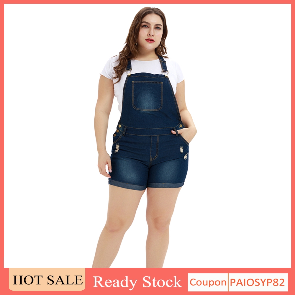 plus size denim overall shorts