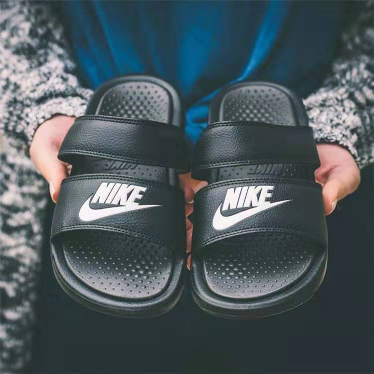 white nike two strap slides