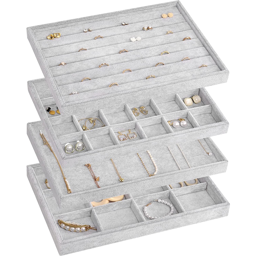 Stackable Jewelry Organizer Trays Velvet For Drawers Large Jewelry