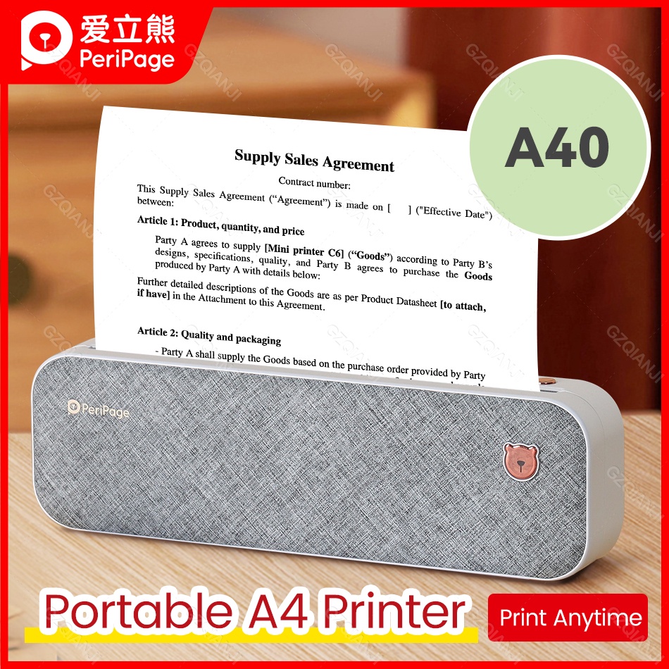 PeriPage A40 Printer Portable Thermal Wireless Mini Printer USB Android