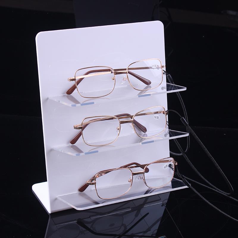 White acrylic reading glasses display stand bank service glasses
