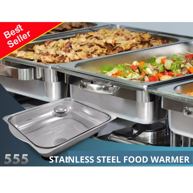 Set of 6 Stainless Steel Rectangular Food Warmer with Glass Lid Cover