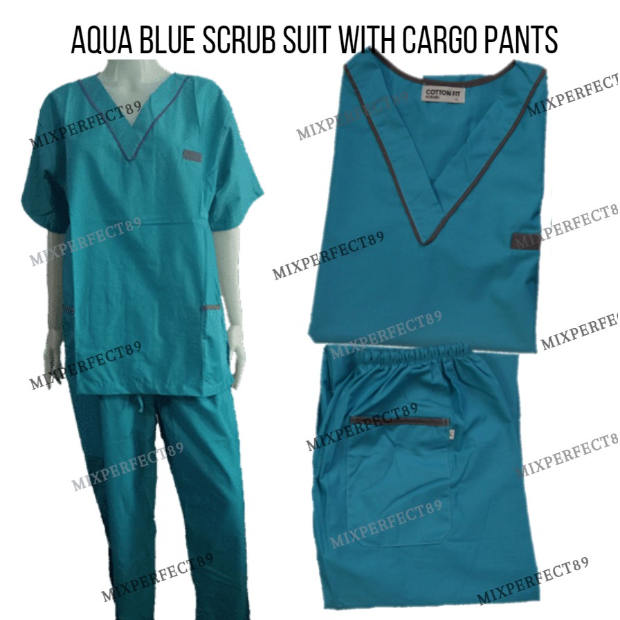 (MCC) AQUA BLUE SCRUB SUIT WITH CARGO PANTS Shopee Philippines
