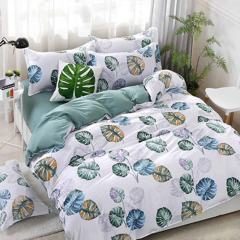 Pastoral Green Leaves Duvet Cover Flatsheet Pillowcase Shopee