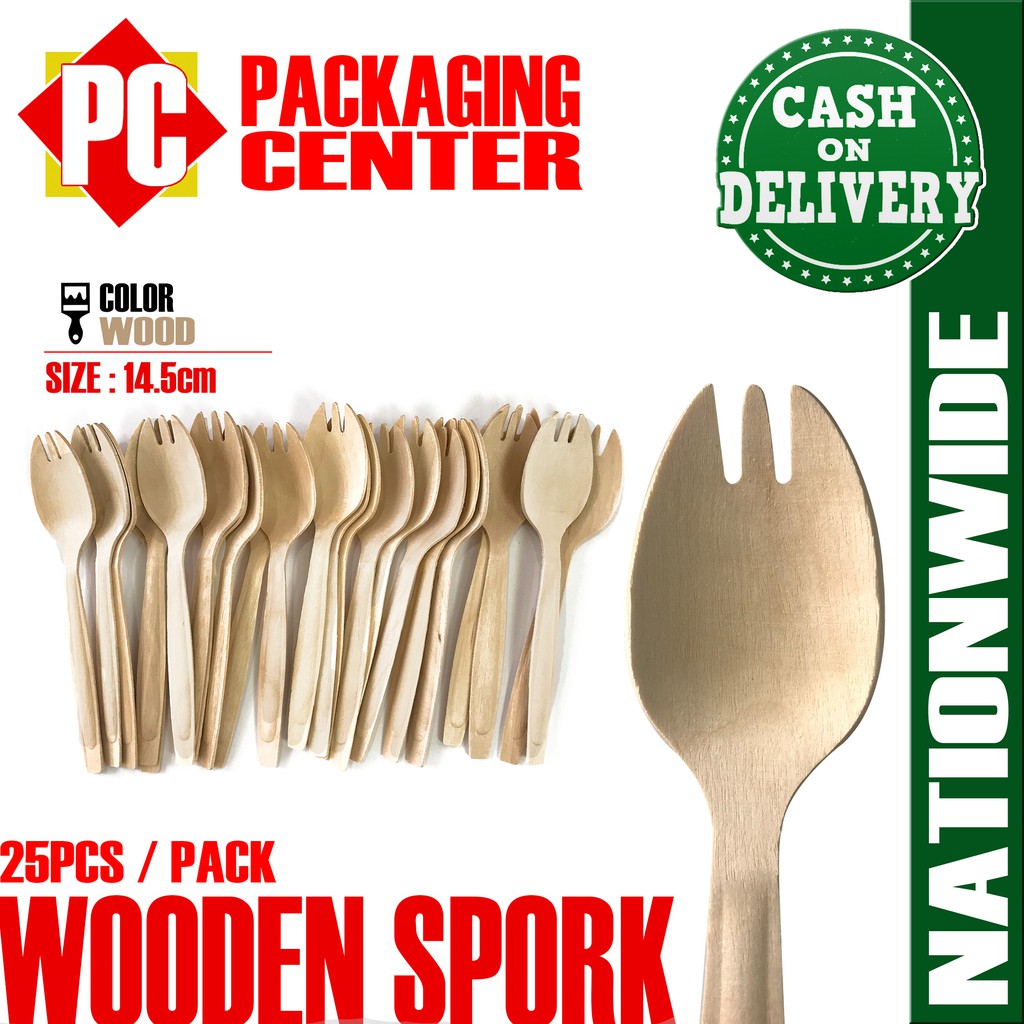 Wooden Spork 14.5cm by 25pcs per pack COD Nationwide! | Shopee Philippines
