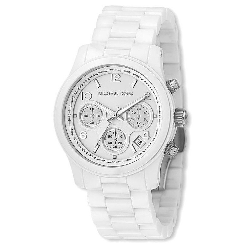 mk white watch women's