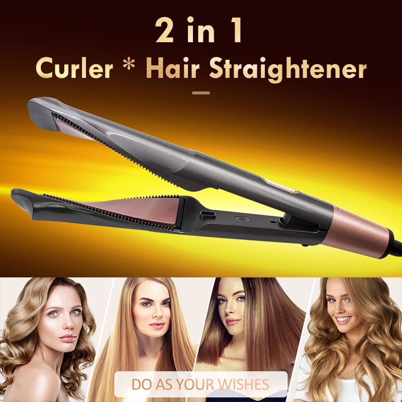2 In 1 Hair Curler and Straightener,Digital Lcd Display Curling