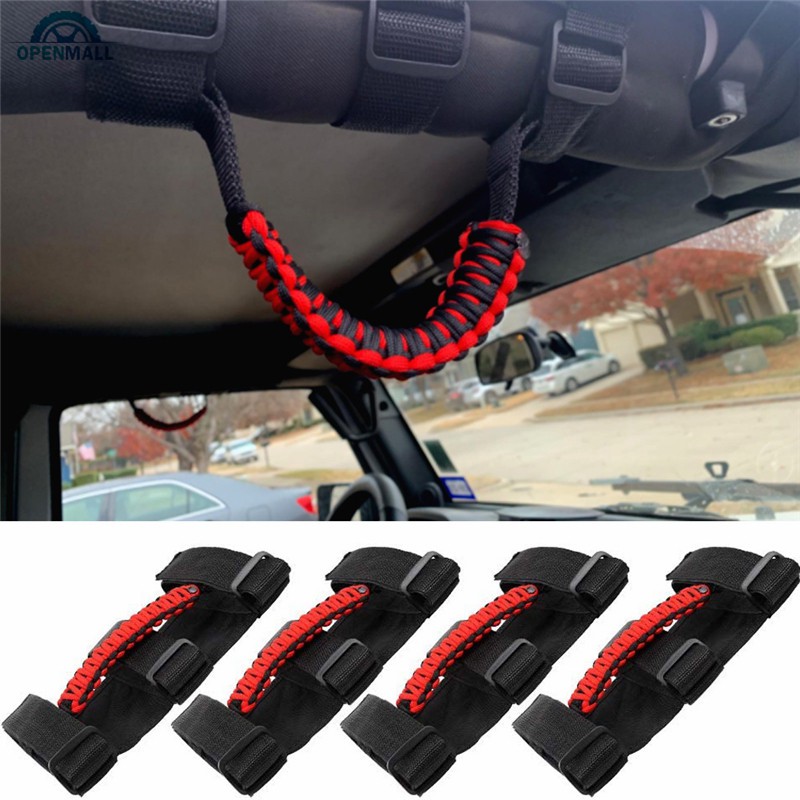 Black/Red Grip Handles for Jeep Wrangler,Comfortable Paracord Material Roll Bar Grab Handles 