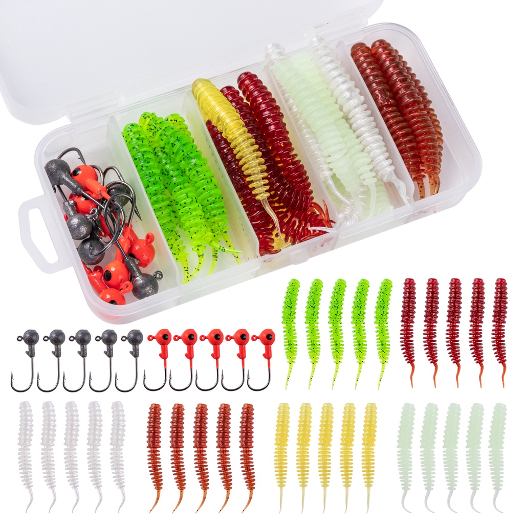 Goture Soft Lure Lead Jig Head Kit 40PCS Soft Plastic Lure with Lead