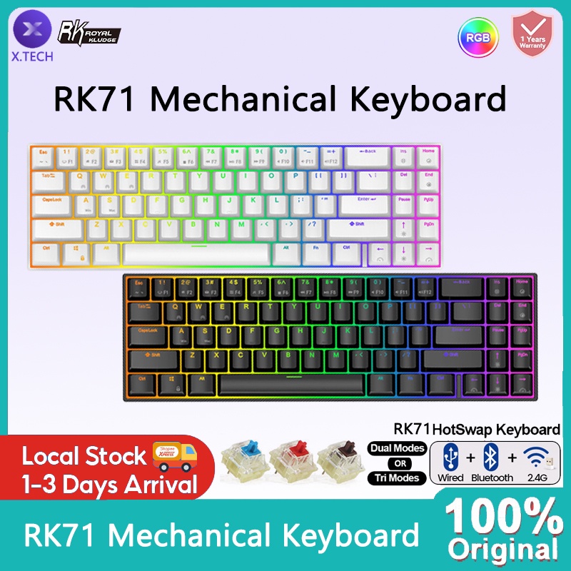 Royal Kludge RK71 Mechanical keyboard 71 Keys Dual modes Hot Swap RGB ...