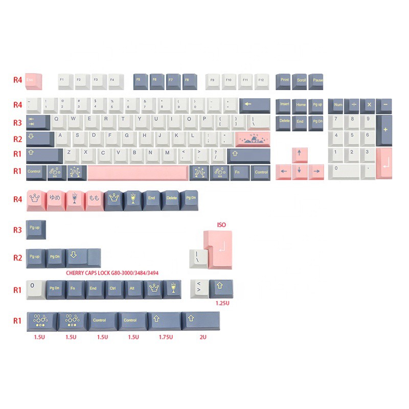 Momo Yume 135 Keys PBT Dye Sublimation Cherry Profile Keycaps Set for
