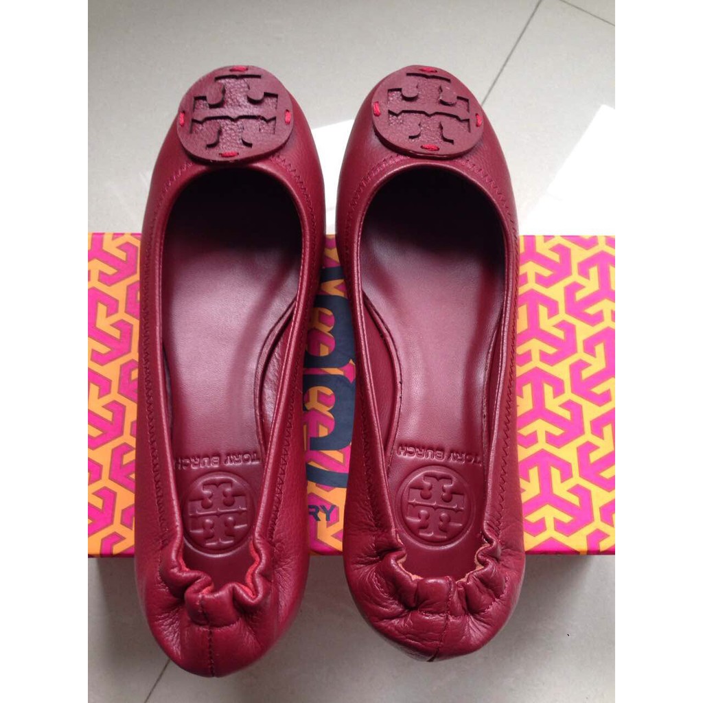 SALE! Tory Burch Reva Tumbled Leather Ballerina Flat, RED | Shopee  Philippines