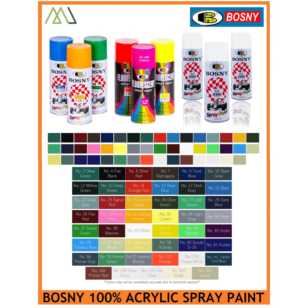 BOSNY 100 Acrylic Spray Paint Assorted Colors Shopee Philippines