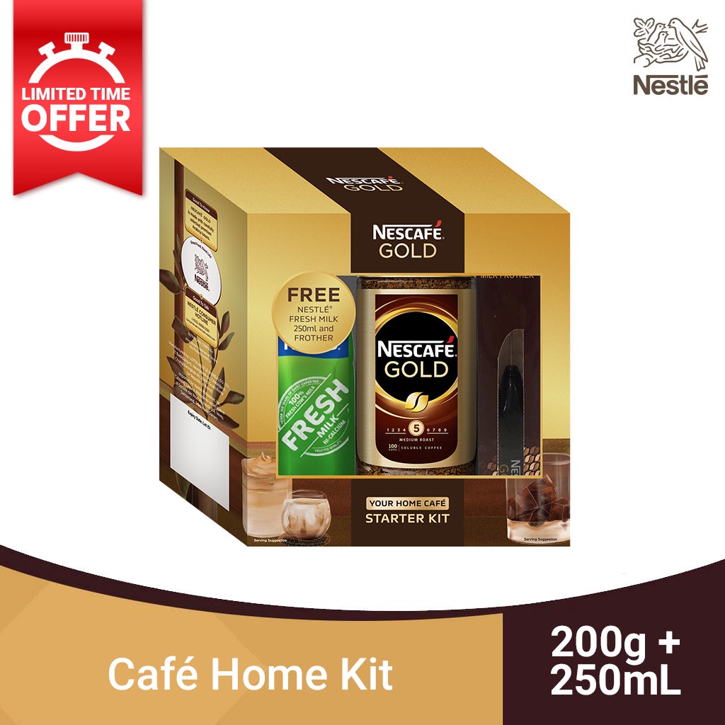 NESCAFÉ Gold 200g Café Home Kit (with FREE Nestlé Fresh Milk 250mL