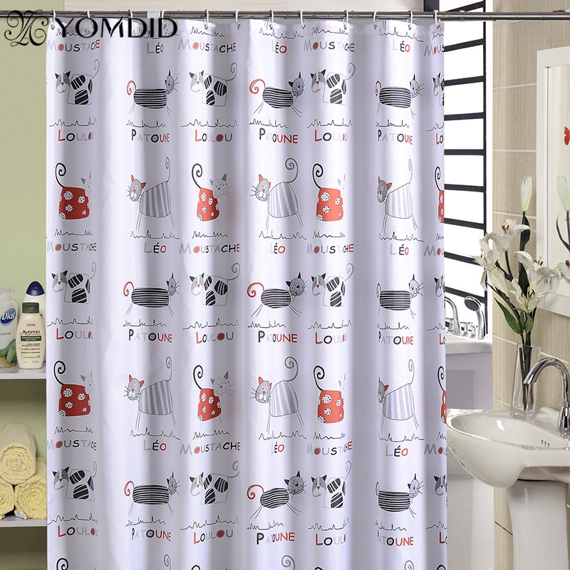 Yomdid Cartoon Bath Curtain Cute Cat, Moustache Shower Curtain