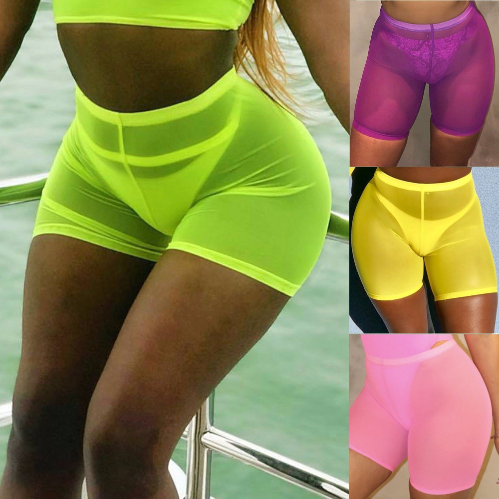 neon green high waisted shorts