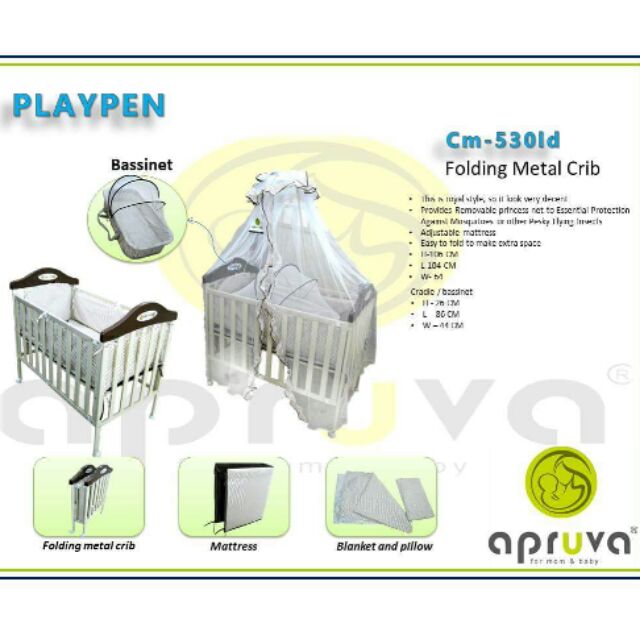 apruva metal crib with bassinet