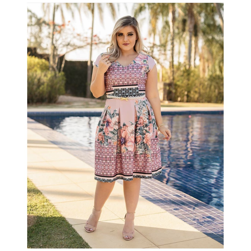 A2108 Geometric Floral Plus Size Dress | Shopee Philippines