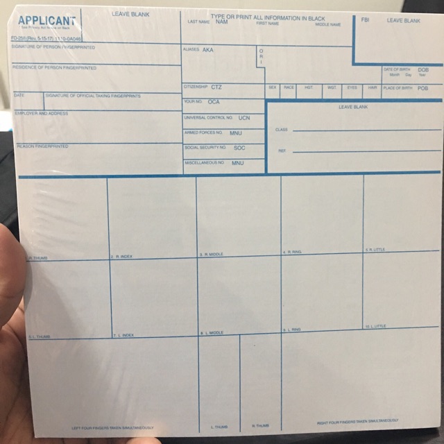 fingerprint cards fd258 standard fbi form shopee