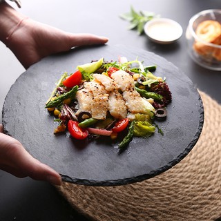 Natural Rock Plate Restaurant Steak Sushi Display Dishes Black Slabstone Barbecue Pan Banquet Rock Plate Serving Dishes #4