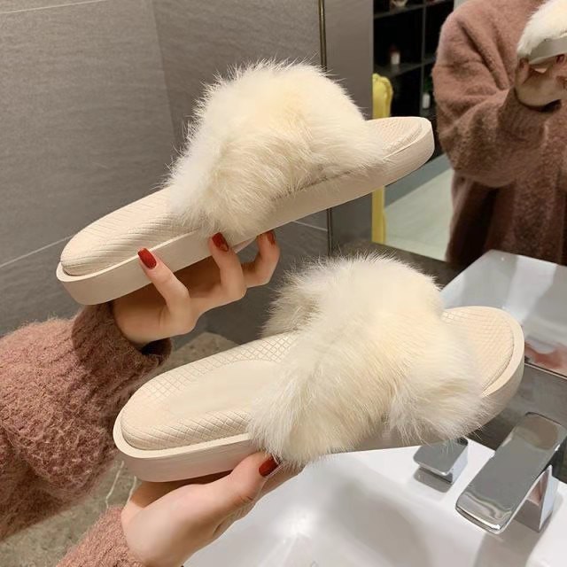 ZC Rabbit fur Japanese fashion plush slippers | Shopee Philippines