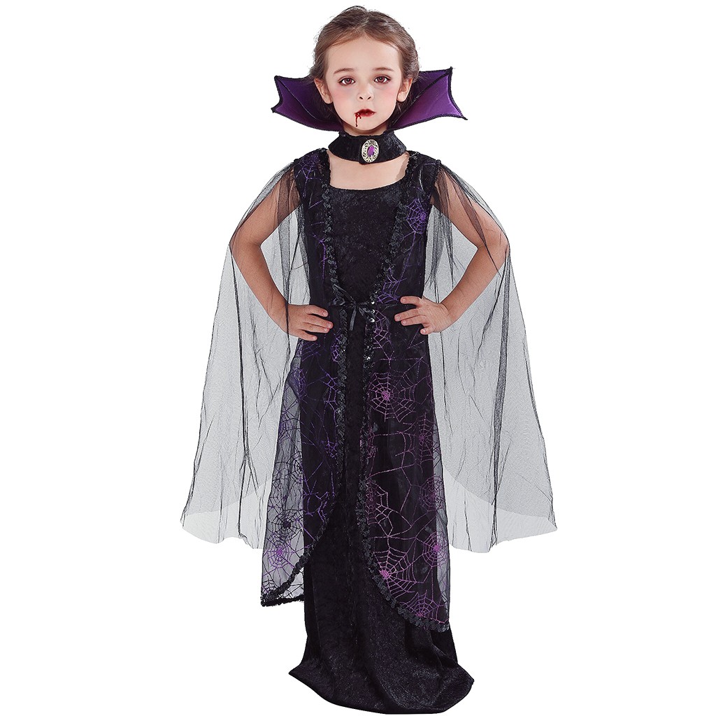 Girls BLACK SORCERESS Halloween Spooky Gothic Kids Fancy Dress Costume ...