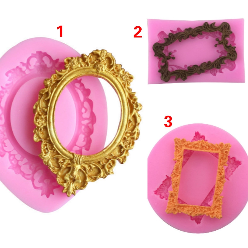 Victorian Vintage Mirror Oval Frame Set Silicone Fondant Mold High Definition 