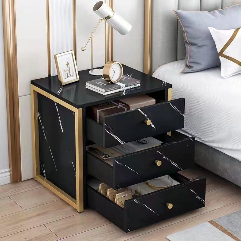 Modern Bedside Faux Marble Table Nightstand Bed Sides Table