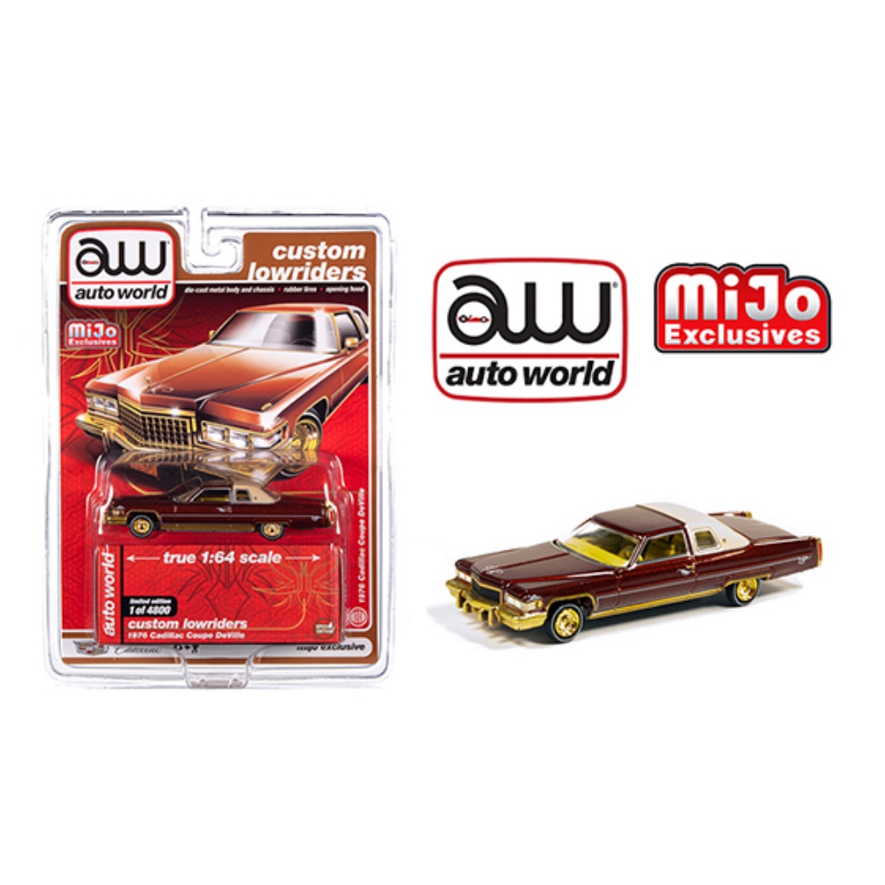 CHASE Auto World 1:64 Custom Lowriders 1976 Cadillac Coupe Deville Ultra Red 
