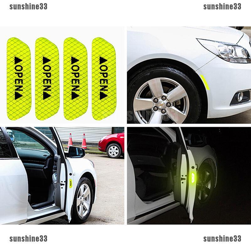 Sun3 4x Fluorescent Green Car Door Open Sticker Reflective Tape