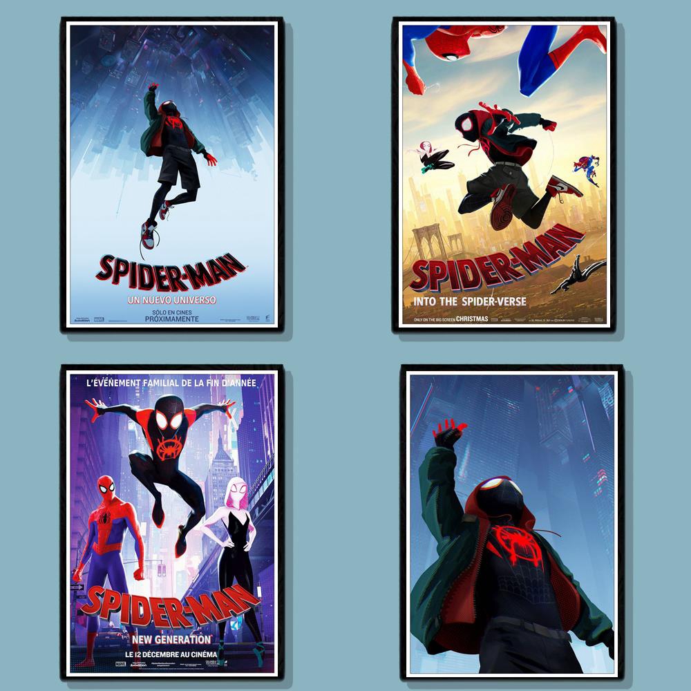 Movie Spiderman Into The Spiderverse Poster Wall Stickers Painting Coated Poster White Paper For Home Bar Wall Decor Shopee Philippines